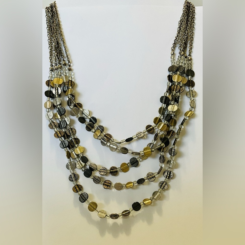 Chico’s Metal Bead Multi Strand Necklace